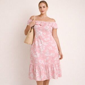 Vintage Kole Kole Hawaii Plus Size Beach Resort Floral Off Shoulder Midi Dress